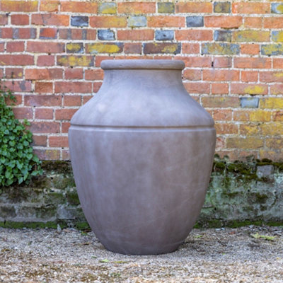 Primrose Brown Cement Round Garden Plant Vase Designed Planter 90Cm from B&Q