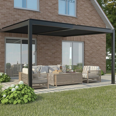 Primrose Living Deluxe Charcoal Wall Mounted Veranda With Louvered Shutter Roof 3M X 3M from B&Q