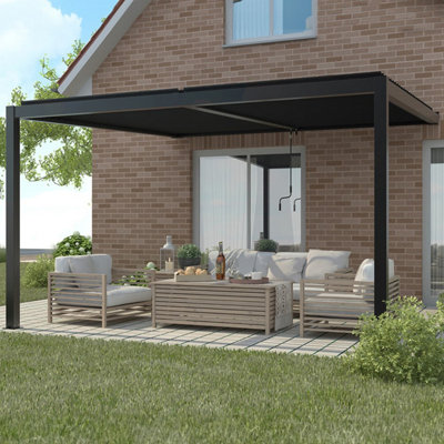 Primrose Living Deluxe Charcoal Wall Mounted Veranda With Louvered Shutter Roof 4M X 3M from B&Q