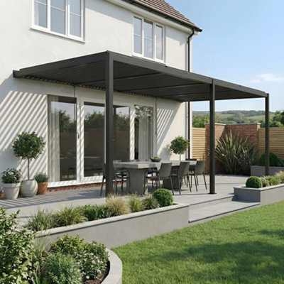 Primrose Living Deluxe Charcoal Wall Mounted Veranda With Louvered Shutter Roof 6M X 3M from B&Q