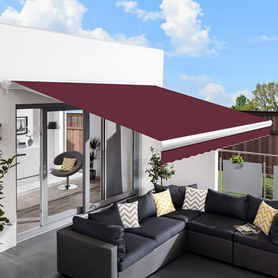 Primrose Awnings 3.5M X 2.5M Retractable Electric Full Cassette Burgundy Awning Outdoor Patio Canopy from B&Q