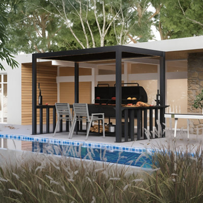 Primrose Living 2.5M X 1.5M Deluxe Bbq Veranda Pergola  Louvered Shutter Roof from B&Q