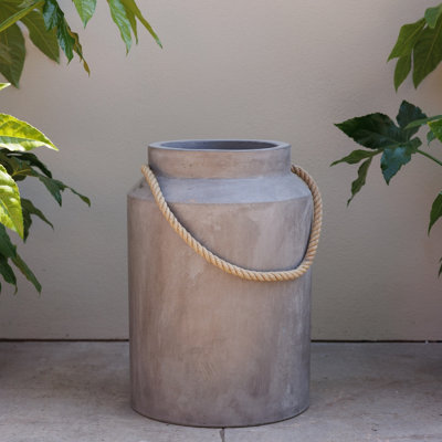 Primrose Tall Round Concrete Milk Can Outdoor Garden Planter In Grey 50Cm from B&Q