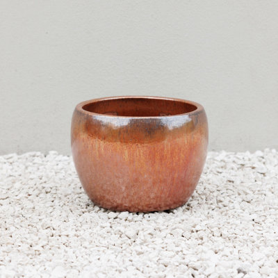 Primrose Round Garden Planter In Glazed Metallic Bronze Finish 22Cm from B&Q