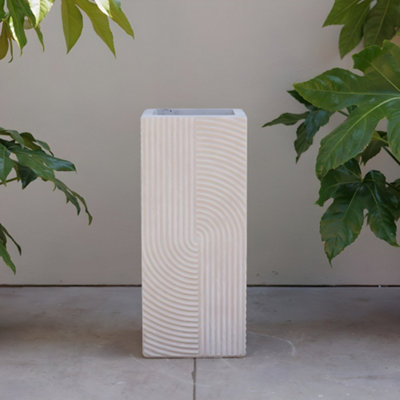 Primrose Ribbed Swirl Design Tall Square Outdoor Planter In White 50Cm from B&Q