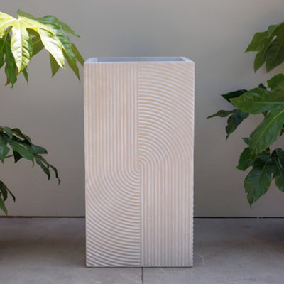 Primrose Ribbed Swirl Design Tall Square Outdoor Planter In White 68Cm from B&Q