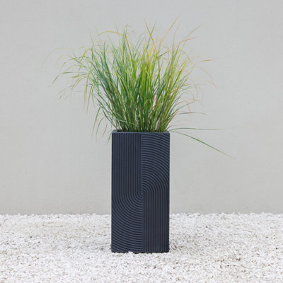Primrose Ribbed Swirl Design Tall Square Outdoor Planter In Black 59Cm from B&Q