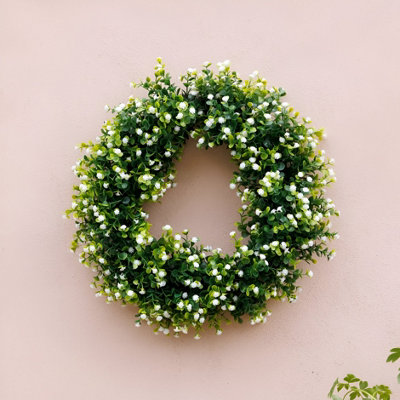 Primrose Baby's Breath Artificial Flower Wreath With Hanging Loop 45Cm from B&Q