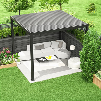 Primrose Living Primrose Charcoal Pergola With Steel Louvered Shutter Roof 3M X 3M from B&Q