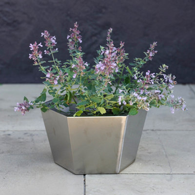 Primrose Stainless Steel Hexagon Metal Outdoor Garden Silver Pot Planter 30Cm from B&Q