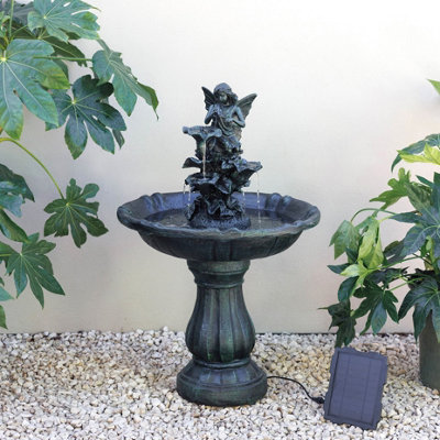 Primrose Solar Powered Fairy Figure Grey Water Feature Cascade 89Cm from B&Q