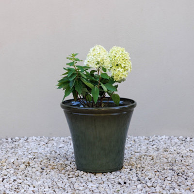 Primrose Glazed Green Ceramic Look Tapered Outdoor Garden Planter 35Cm from B&Q