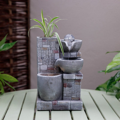Primrose Rustic Cascading Bowls Tabletop Water Feature With Sphere & Led Lights from B&Q