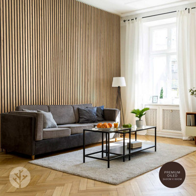 Wvh Acupanel Contemporary Oak Acoustic Wood Slat Wall PanelPremium Oiled 300Cm X 60Cm from B&Q