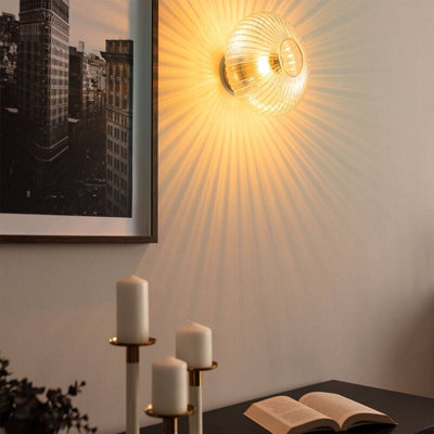 B&Q -  Prometeo Ribbed Glass Flush Ceiling Light Transparent