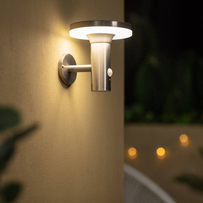 Edit Helios Inox Solar Led Wall Light With Pir Motion Sensor 4000K Cool White
