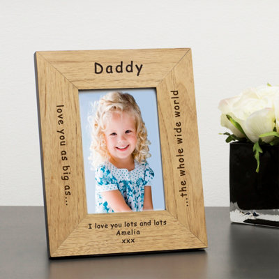 Uniqueful Unisex Brown Personalised Love You Whole Wide World Wooden 6X4 Frame For Dad In | Size: 1 Pack - Image 2