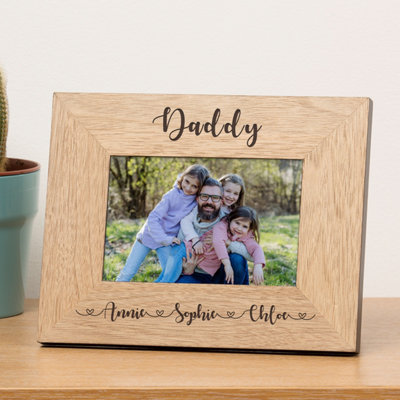  - Personalised Daddy And Children's Names Wood Picture Frame 7 X 5