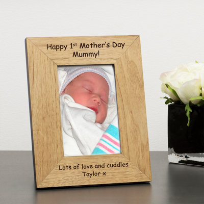 Uniqueful Unisex Beige Personalised Happy St Mo Mummy Wood Picture Frame 7X5 For Mum In | Size: 1 Pack - Image 3