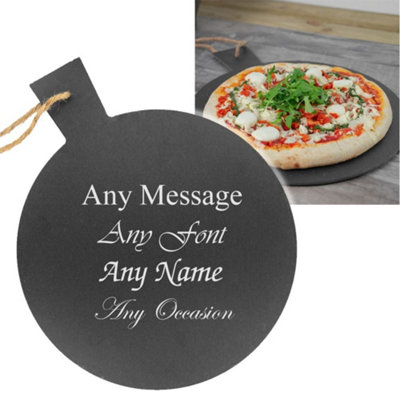  - Personalised Engraved Rustic Slate Pizza Serving Platter With Rope