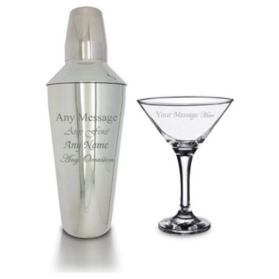  - Personalised Engraved Cocktail Shaker With Strainer And Martini Glass