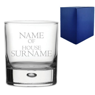  - Personalised Engraved Name Of House Surname Novelty Whisky Tumbler Gift Box