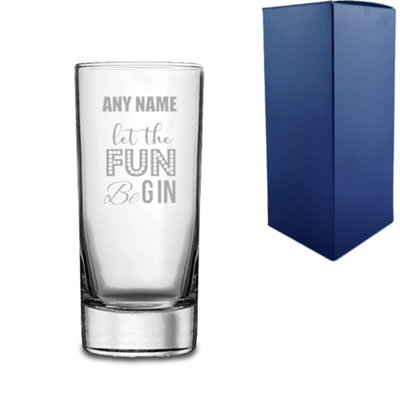  - Personalised Engraved Let The Fun Begin Novelty Gin Hiball Glass Gift Box