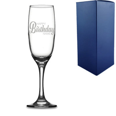  - Personalised Engraved Happy Birthday Name Design Champagne Flute