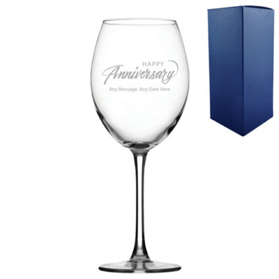 - Personalised Happy Anniversary Script Design 19Oz Enoteca Wine Glass