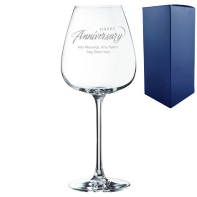  - Personalised Engraved Happy Anniversary Script Design 12Oz Cepages Wine Glass