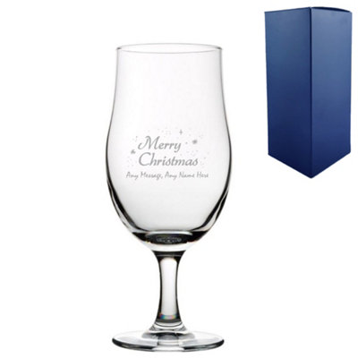  - Personalised Engraved Merry Christmas Draft Stemmed Pint Glass Gift Boxed