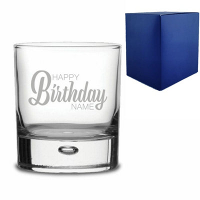  - Personalised Engraved Bubble Whisky Glass Tumbler Happy Birthday Name Design