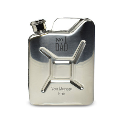  - Personalised Engraved Silver Jerry Can Hip Flask No.1 Dad Design
