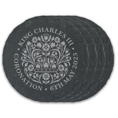  - Engraved Commemorative Coronation Of The King 4 Slate Coasters Set