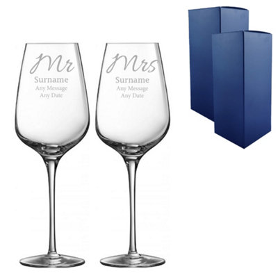  - Personalised Engraved Mr And Mrs Sublym Elegant Font Wine Glasses 15.8Oz 450Ml