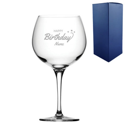  - Personalised Engraved Happy Birthday Gin Balloon Glass Gift Boxed
