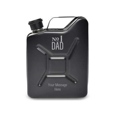  - Personalised Engraved Black Jerry Can Hip Flask No.1 Dad Design