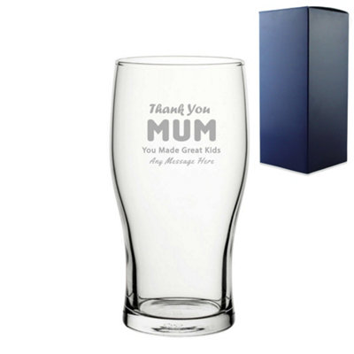  - Personalised Engraved 20Oz Pint Glass Thank You Mum Design