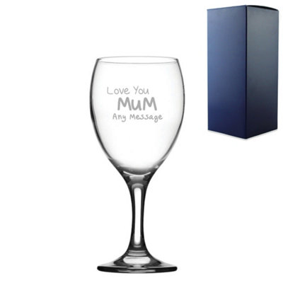  - Personalised Engraved With Love You Mum Design 12Oz Wine Glass