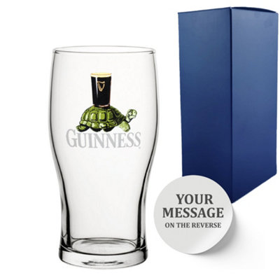 - Personalised Official Tortoise Guinness Pint Glass Engraved Message Gift Boxed