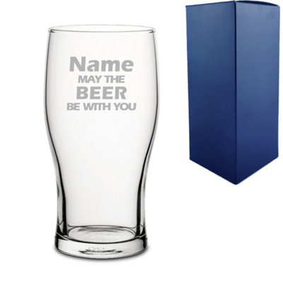  - Personalised Name May The Drink Be With You Novelty Pint Glass Gift Box
