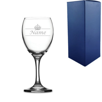  - Personalised Engraved Novelty 9Oz Imperial Wine Glass Name And Crown