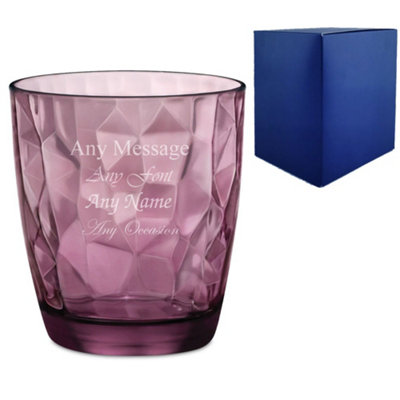  - Personalised Engraved 390Ml Purple Diamond Whisky Glass Gift Boxed