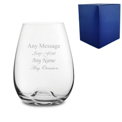  - Personalised Engraved Stemless Wine Solutions Bordeaux Glass 15Oz Gift Box