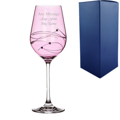  - Personalised Engraved Pink Diamante Spiral Design Cut Wine Glass With Gift Box