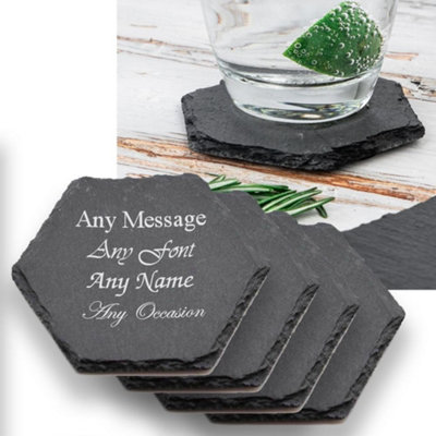  - Personalised Engraved Set Of 4 Hexagon Slate Drinks Coasters