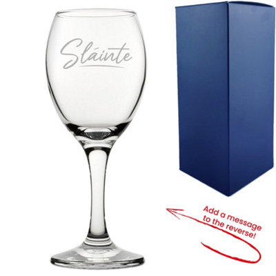  - Personalised Engraved Wine Glass With Slainte Script Design And Reverse Message