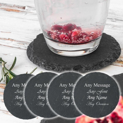  - Personalised Engraved Round Natural Slate Drinks Coaster Set Of 4
