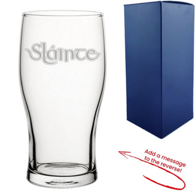  - Personalised Engraved Slainte Celtic Design Pint Glass With Message On Reverse
