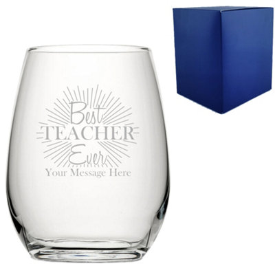  - Personalised Engraved Best Teacher Ever Design Stemless Wine Glass